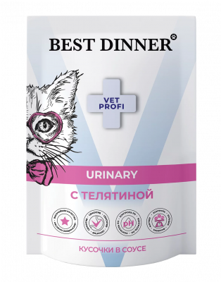 Best Dinner Exclusive Vet Profi Urinary ветеринарная диета при мочекаменной болезни, пауч для кошек, телятина в соусе, кусочки
