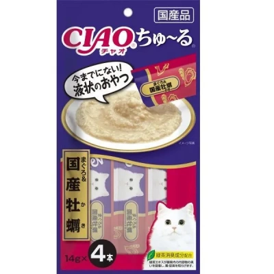 Inaba Ciao Churu пюре для кошек, тунец магуро и устрица, 14г*4