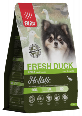 Blitz Holistic Adult Small Breeds Fresh Duck сухой корм для собак мелких пород, свежая утка