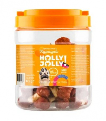 Holly Jolly! Лакомство для собак гантельки с курицей, банка, 500гр