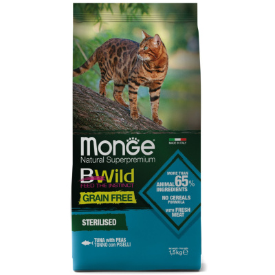 Monge Cat BWild Grain Free беззер.корм для стерилизованных кошек из тунца и гороха