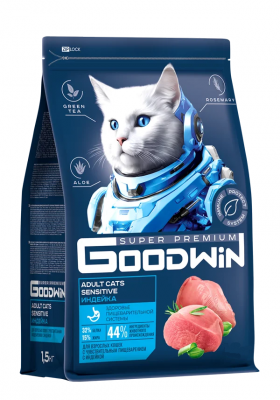 Goodwin Сухой корм для взрослых кошек с чувствительным пищеварением, с индейкой