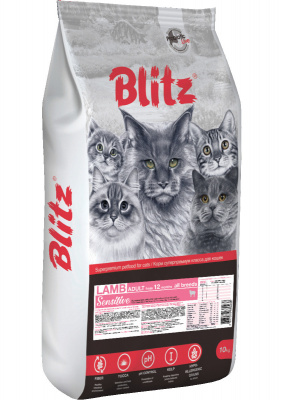 Уценка: Blitz Sensitive Adult Cats сухой корм для взрослых кошек с ягненком (Срок до 21.07.26)
