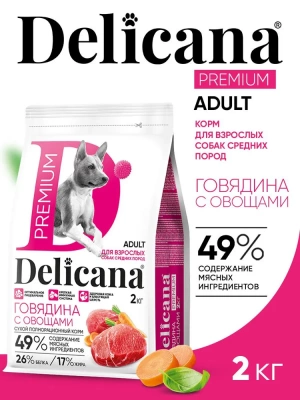 Delicana Сухой корм для средних пород, говядина с овощами
