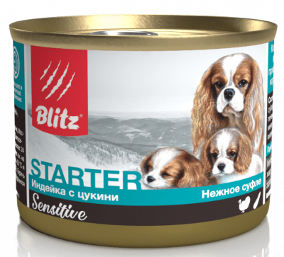 BLITZ Sensitive корм-стартер для щенков, беременных и кормящих сук, индейка с цукини
