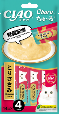 Inaba Ciao Churu пюре для кошек, куриное филе, Здоровье почек, 14г*4