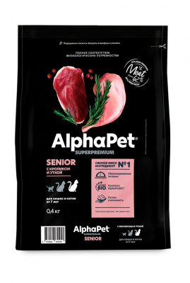 AlphaPet Superpremium с кроликом и уткой для кошек от 7 лет