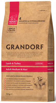 Grandorf Dog Lamb & Turkey Medium & Maxi Breeds для средних и крупных пород, ягненок с индейкой