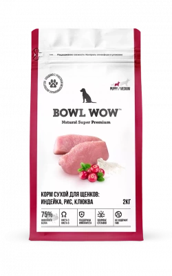 Bowl Wow Сухой корм для щенков средних пород, индейка с рисом и клюквой