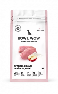 Bowl Wow Сухой корм для собак средних пород, индейка с рисом и яблоком