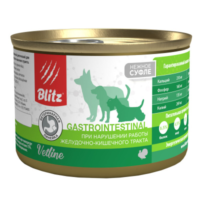 Blitz Dog Vetline Gastrointestinal, влажный корм для собак, паштет с индейкой 200г