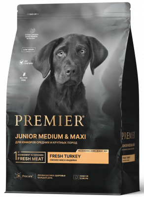Premier Dog Turkey Junior Medium & Maxi Свежее мясо индейки для юниоров средних и крупных пород