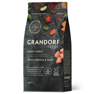 Grandorf Fresh Dog Adult Medium & Maxi Turke&Sweet Potato Сухой корм для взрослых собак средних и крупных пород, свежее мясо индейки с бататом
