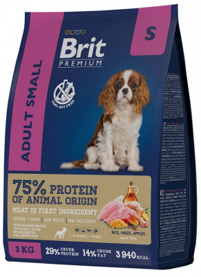 Brit Premium Adult S для мелких пород от 1-7 лет, курица, рис
