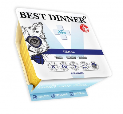 Best Dinner Exclusive Vet Profi Renal ветеринарная диета при хронической болезни почек, влажный корм для кошек в ламистере, паштет с ягненком