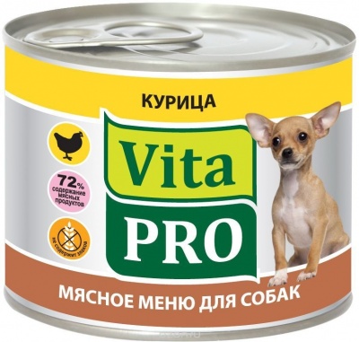 VitaPRO "Мясное меню" корм консервированный для собак, курица