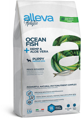 Alleva Holistic Puppy Medium Сухой корм для щенков и юниоров средних пород, с океанической рыбой, коноплей и алое вера