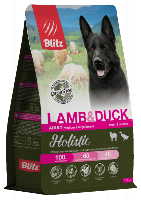 Blitz Holistic Adult Lamb & Duck сухой корм для собак, ягненок и утка