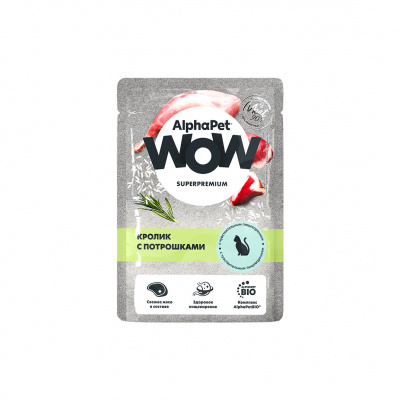 AlphaPet WOW пауч кролик с потрошками ломтики в соусе 85гр