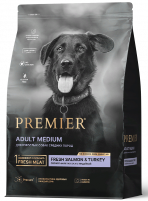 Premier Dog Salmon &Turkey Adult Medium Свежее филе лосося с индейкой для собак средних пород