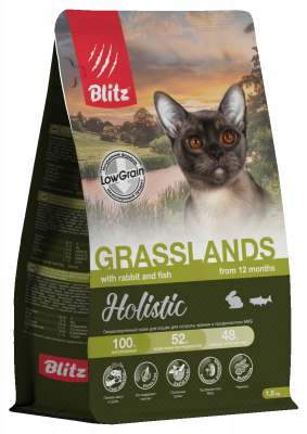 Blitz Holistic Grasslands Rabbit&Fish Adult Cat сухой корм для кошек, с кроликом и рыбой