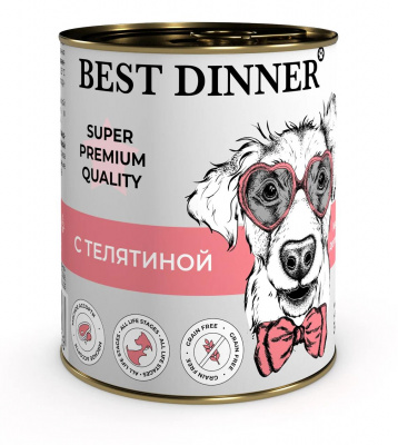 Best Dinner Super Premium консервы для собак и щенков, мясные деликатесы, рубленое мясо с телятиной