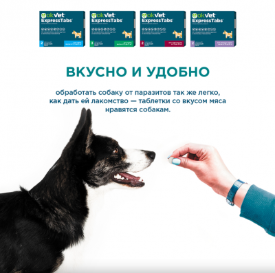 OkVet ExpressTabs таблетки от клещей, блох, вшей и гельминтов для собак от 2,5 кг до 5 кг, 2 шт