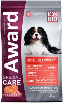 AWARD Special Care Sensitive Skin&Coat, для собак для здоровой кожи и шерсти со свежим лососем