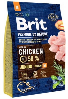 Brit Premium by Nature Junior М для щенков средних пород от 2-12 мес, курица, рис