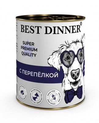 Best Dinner Super Premium консервы для собак и щенков, мясные деликатесы, рубленое мясо с перепелкой