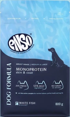 Enso Dog Formula Monoprotein сухой корм для собак средних и крупных пород со свежей белой рыбой и брокколи
