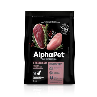 AlphaPet Superpremium с уткой и индейкой для стерилизованных кошек