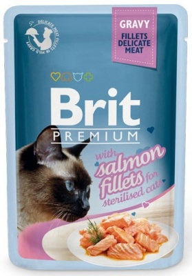 Brit Premium кусочки из филе лосося в соусе для стерилизованных кошек 85гр.