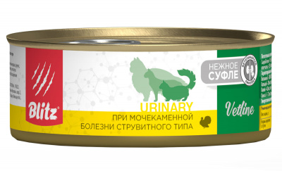 Blitz Cat Vetline Urinary, влажный корм для кошек,  паштет с индейкой 100гр